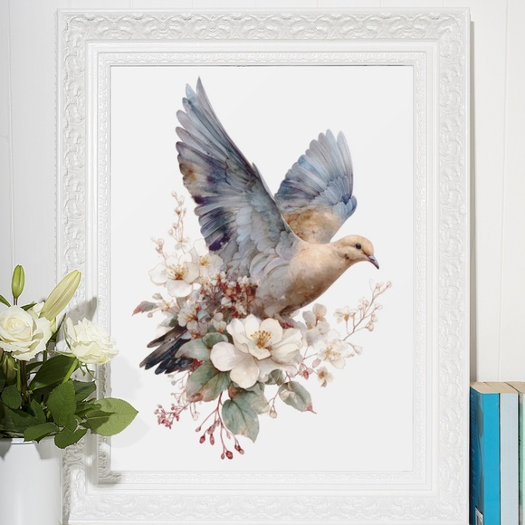 Watercolor Mourning Dove Bird Portrait Wall Art Illustration Print Unframed - Picture 5 of 6